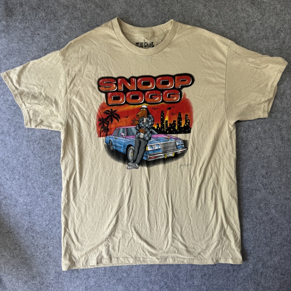 Joe Cool Snoop Dogg Graphic Tee Large Tan Cotton Hip Hop Shirt